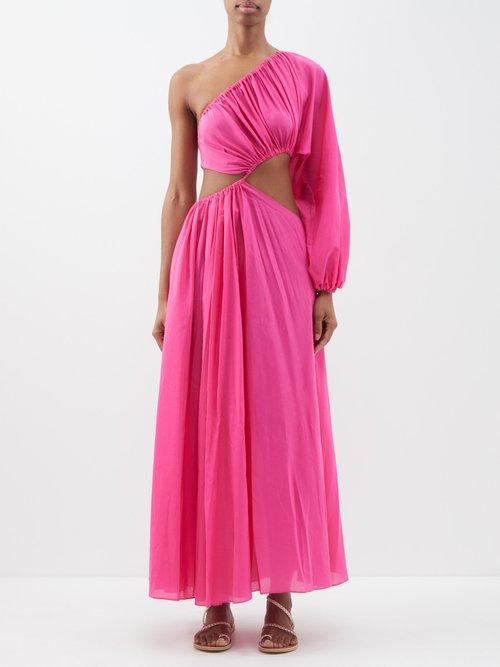Matteau - Asymmetric Wave Cotton-blend Midi Dress - Womens - Bright Pink