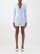 Balmain - V-neck Tweed Mini Dress - Womens - Pale Blue