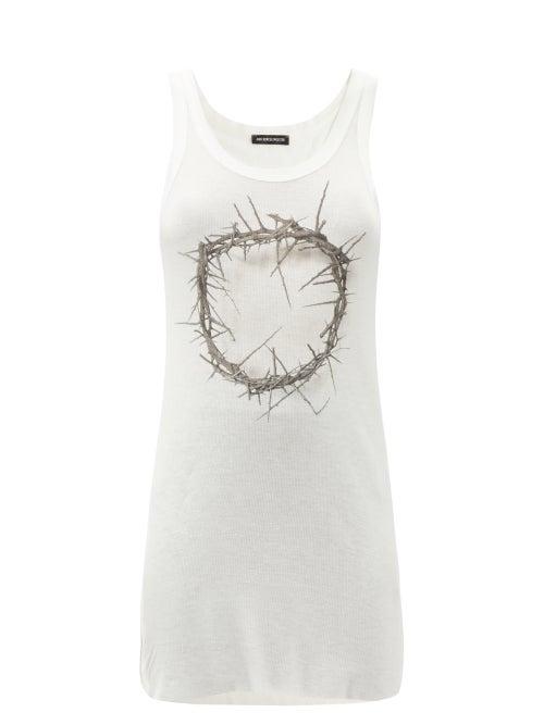 Matchesfashion.com Ann Demeulemeester - Thorn-print Ribbed Rayon-blend Tank Top - Womens - White