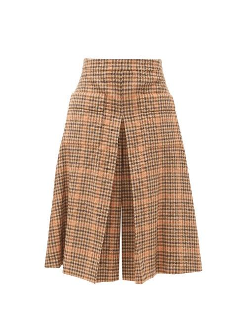 Matchesfashion.com Maison Margiela - Pleated Checked Wool Culottes - Womens - Camel