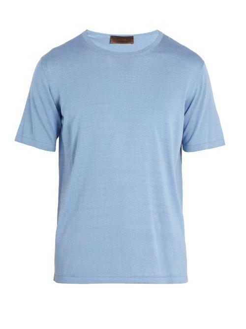 Matchesfashion.com Altea - Crew Neck Silk And Cotton Blend T Shirt - Mens - Light Blue