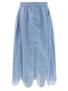 Ladies Rtw Vita Kin - Colette Broderie-anglaise Linen Midi Skirt - Womens - Light Blue