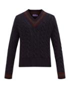 Matchesfashion.com Ralph Lauren Purple Label - Cable Knitted Cashmere Cricket Sweater - Mens - Navy