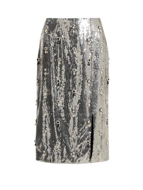 Matchesfashion.com Erdem - Tahira Sequin Embellished Skirt - Womens - Silver