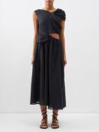 Merlette - Rhapsody Asymmetric Cotton-voile Midi Dress - Womens - Black