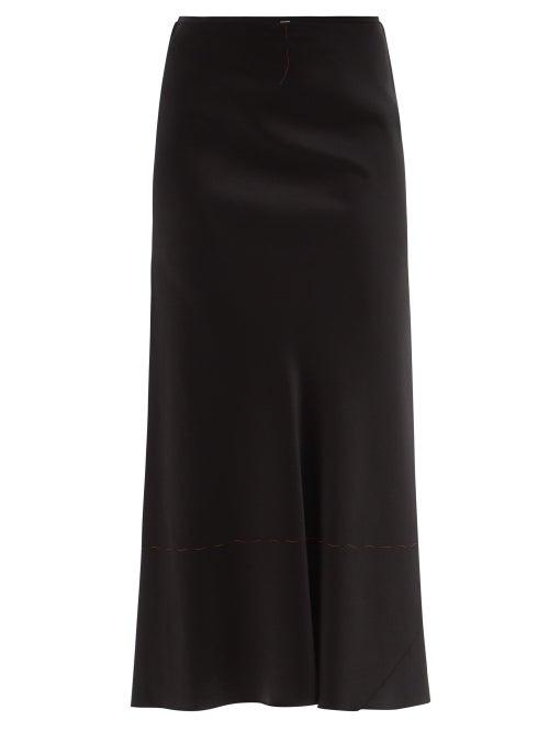 Matchesfashion.com Maison Margiela - Exposed-stitching Satin Midi Skirt - Womens - Black