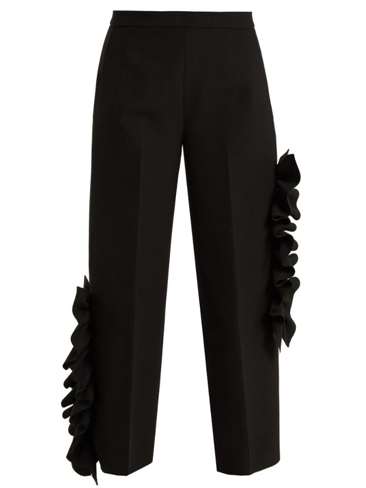 Msgm Ruffled Stretch-cady Cropped Trousers