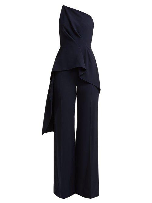 Matchesfashion.com Roland Mouret - Charlesworth Asymmetric Peplum Crepe Jumpsuit - Womens - Navy