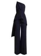 Matchesfashion.com Roland Mouret - Charlesworth Asymmetric Peplum Crepe Jumpsuit - Womens - Navy