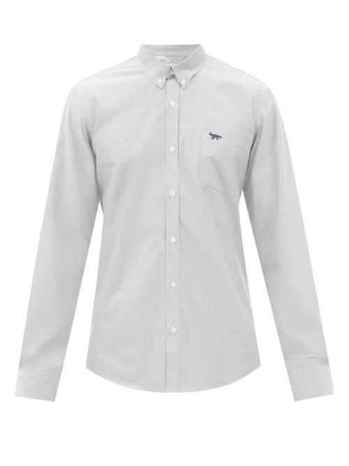 Maison Kitsun - Fox-embroidered Cotton-poplin Shirt - Mens - Grey