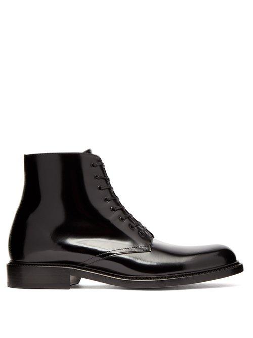 Matchesfashion.com Saint Laurent - Army Patent Leather Lace Up Boots - Mens - Black