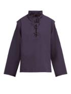Matchesfashion.com Lemaire - Lace Up Cotton Poplin Shirt - Womens - Navy