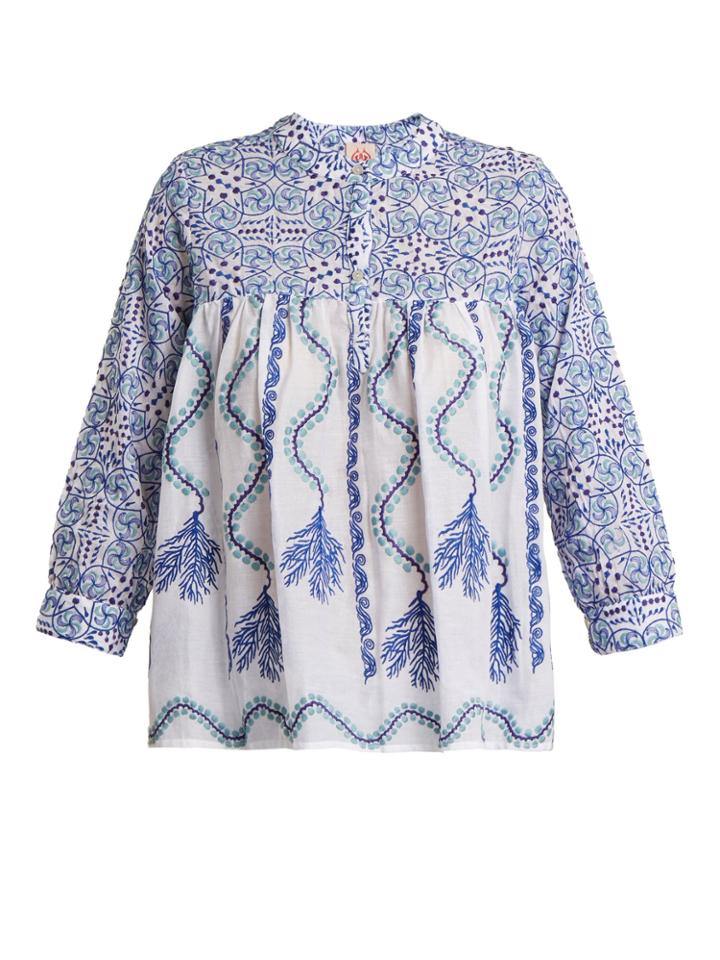 Le Sirenuse, Positano Kantha-shell-print V-neck Cotton Shirt