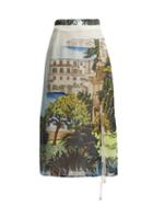 Matchesfashion.com Altuzarra - Landscape Print Silk Chiffon Midi Skirt - Womens - Blue Multi