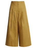 Matchesfashion.com Sea - Windbreaker Cropped Wide Leg Cotton Blend Trousers - Womens - Beige