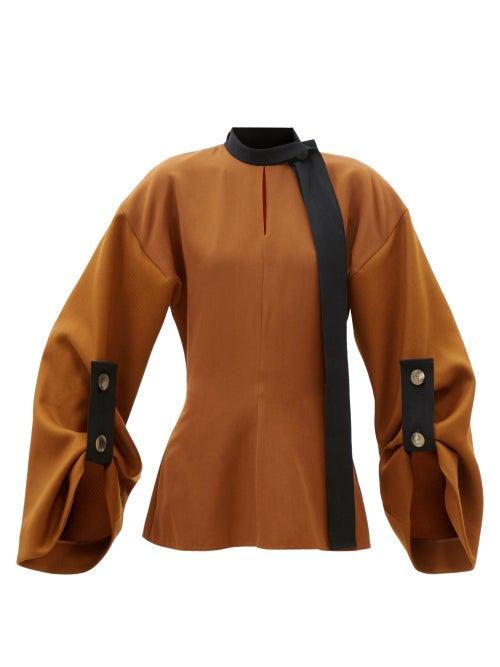 Roksanda - Letizia Balloon-sleeve Wool-blend Twill Blouse - Womens - Brown