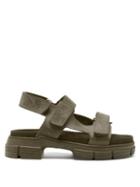 Ladies Shoes Ganni - Chunky Topstitched-leather Sandals - Womens - Khaki