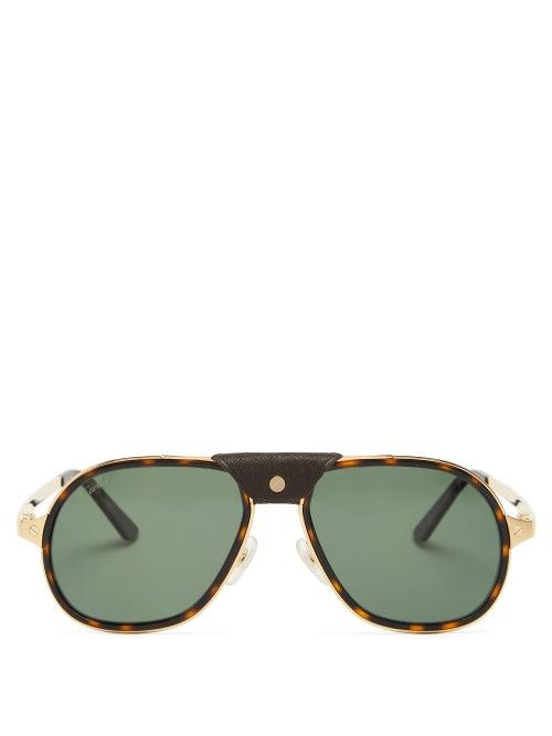 Matchesfashion.com Cartier Eyewear - Santos De Cartier Aviator Acetate Sunglasses - Mens - Gold