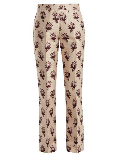 Matchesfashion.com Giambattista Valli - Rosebud Jacquard Mid Rise Trousers - Womens - Pink Multi