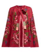 Matchesfashion.com Vita Kin - Dorian Grey Floral Embroidered Linen Cape - Womens - Burgundy