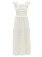 Matchesfashion.com Sea - Broderie-anglaise Smocked Cotton Midi Dress - Womens - Ivory