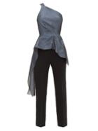 Matchesfashion.com Roland Mouret - Jara Lam Cloqu Asymmetrical Romper - Womens - Blue Multi