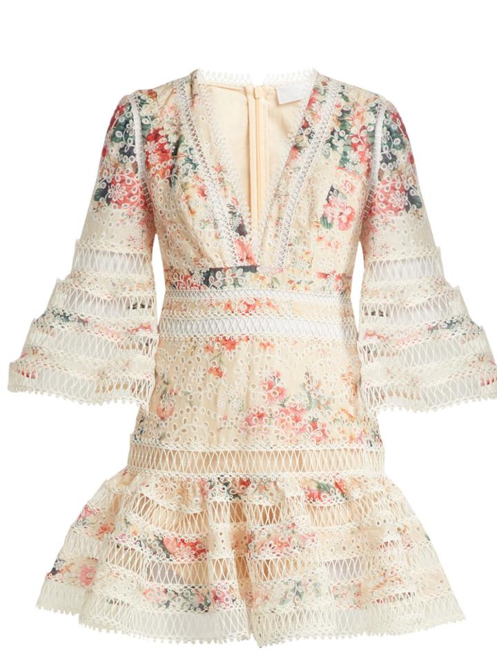 Zimmermann Laelia Diamond Flutter Floral-print Cotton Dress