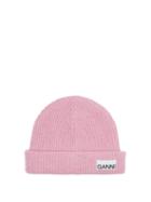 Matchesfashion.com Ganni - Logo-patch Ribbed Wool-blend Beanie - Womens - Pink