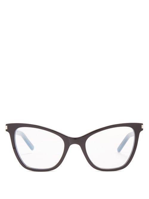 Matchesfashion.com Saint Laurent - Monogram Cat Eye Squared Frame Glasses - Womens - Black