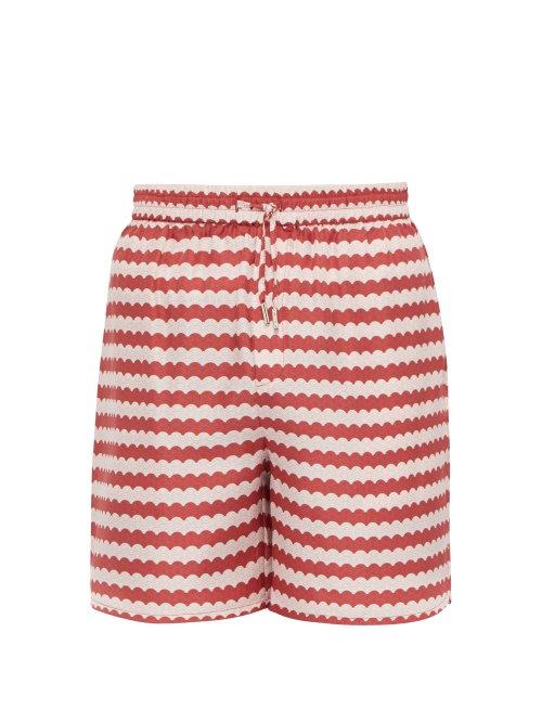 Matchesfashion.com All At Sea - Wave Print Silk Pyjama Shorts - Mens - Red