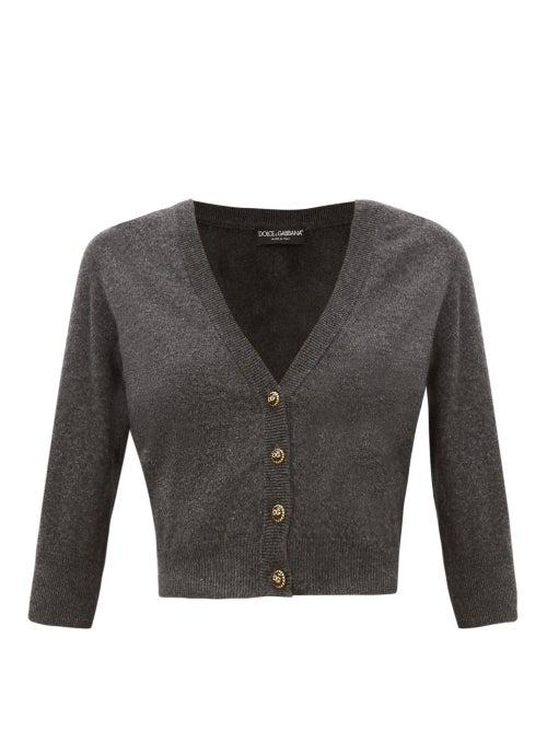 Matchesfashion.com Dolce & Gabbana - Dg Button Cropped Cashmere Cardigan - Womens - Dark Grey