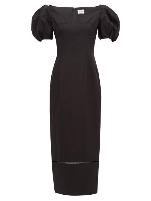 Matchesfashion.com Khaite - Allison Puff Sleeve Cotton Midi Dress - Womens - Black