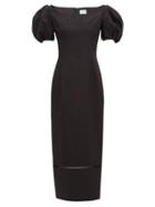 Matchesfashion.com Khaite - Allison Puff Sleeve Cotton Midi Dress - Womens - Black