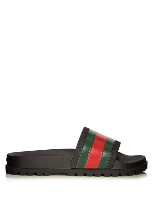 Matchesfashion.com Gucci - Web Rubber Pool Slides - Mens - Black Multi