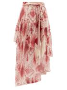 Matchesfashion.com Zimmermann - Wavelength Ikat-print Silk-chiffon Skirt - Womens - Pink Print
