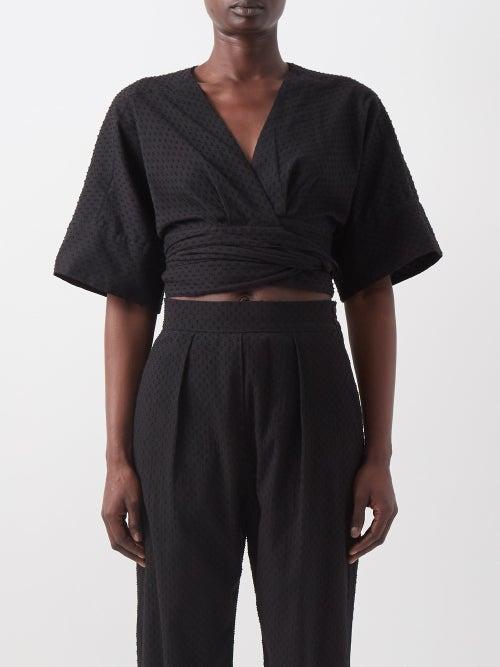 Three Graces London - Koralline Fil Coup-cotton Wrap Top - Womens - Black