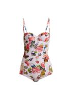 Matchesfashion.com Dolce & Gabbana - Floral Print Balconette Swimsuit - Womens - Pink Multi