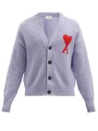 Mens Rtw Ami - Ami De Caur-embroidered Cotton-blend Cardigan - Mens - Light Purple