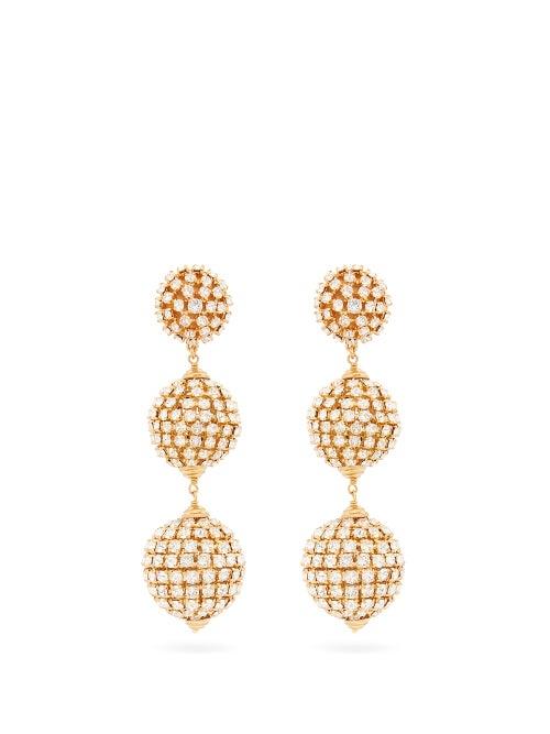 Matchesfashion.com Saint Laurent - Crystal-embellished Drop Clip Earrings - Womens - White