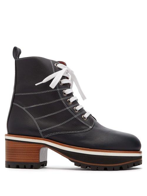 Matchesfashion.com Sies Marjan - Jessa Block Heel Leather Ankle Boots - Womens - Navy