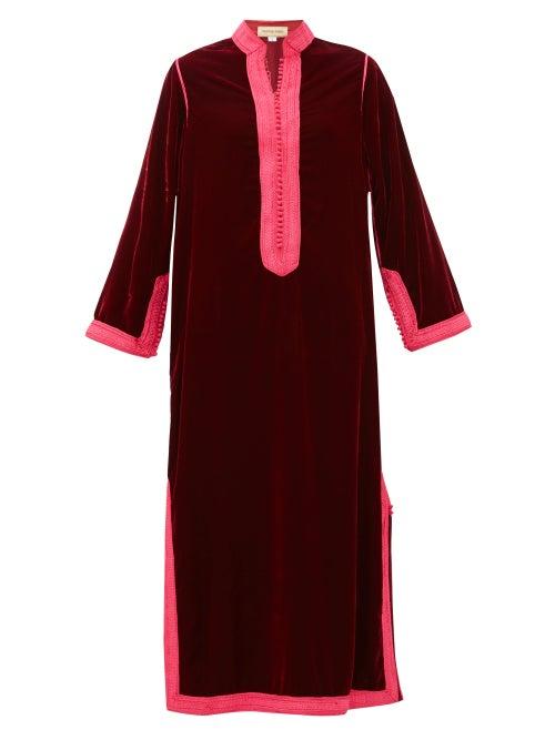 Matchesfashion.com Muzungu Sisters - Alia Woven Trim Velvet Tunic Dress - Womens - Dark Red
