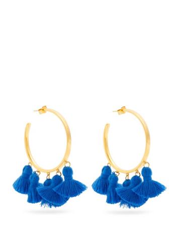 Matchesfashion.com Marte Frisnes - Raquel Gold Plated Tassel Hoop Earrings - Womens - Blue