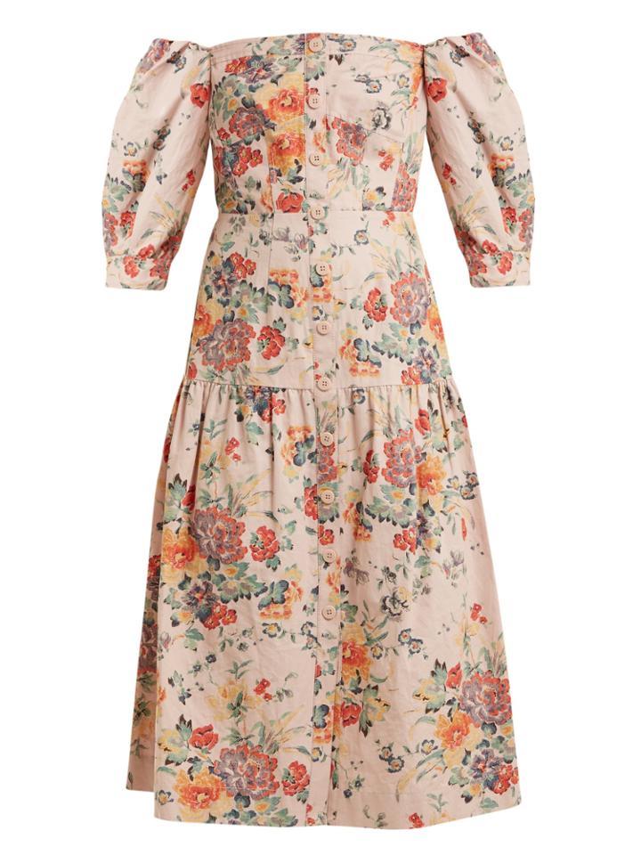 Rebecca Taylor Off-the-shoulder Floral-print Cotton-blend Dress