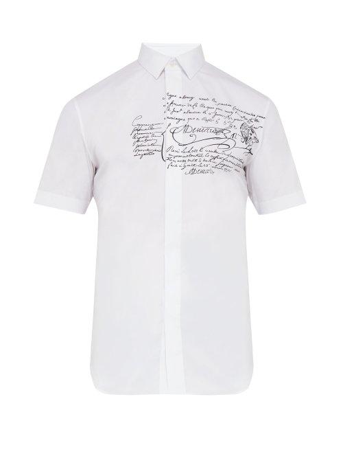 Matchesfashion.com Berluti - Scritto Printed Stretch Cotton Poplin Shirt - Mens - White