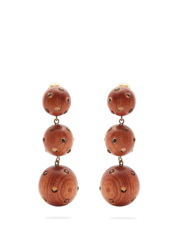 Rebecca De Ravenel Three-drop Wood Clip-on Earrings