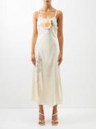 Rodarte - Floral-appliqu Lace-panelled Silk-satin Dress - Womens - Ivory