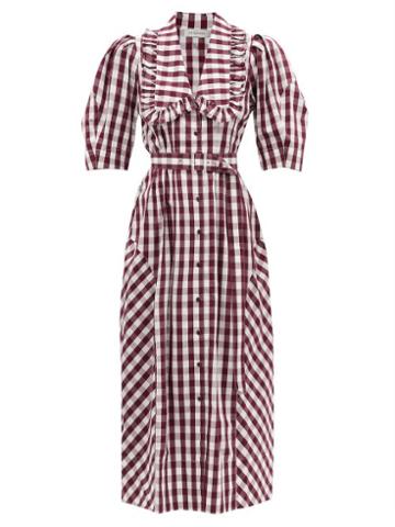 Ladies Rtw Lee Mathews - Georgina Checked Cotton-poplin Shirt Dress - Womens - Burgundy
