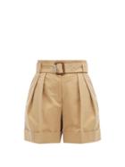 Matchesfashion.com Alexander Mcqueen - High-rise Belted Cotton-twill Shorts - Womens - Camel