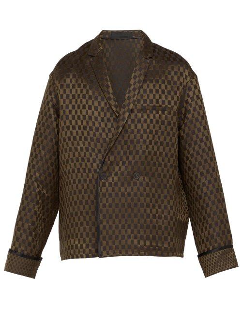 Matchesfashion.com Haider Ackermann - Checked Double Breasted Linen Blend Blazer - Mens - Brown