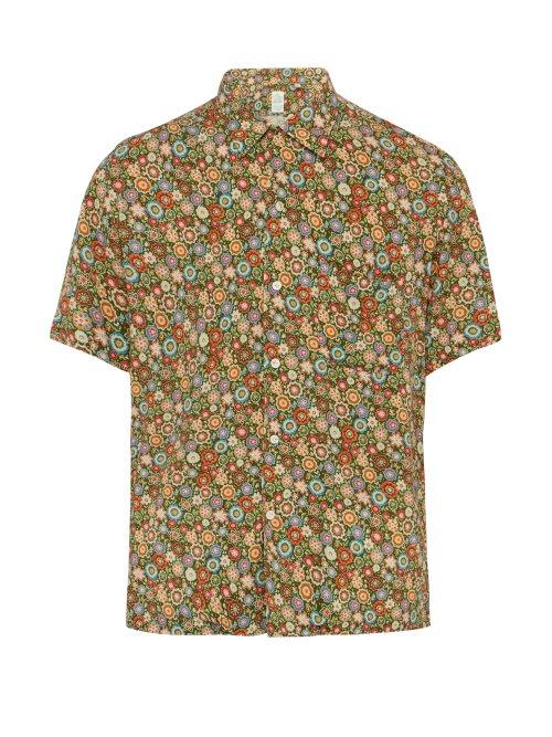 Matchesfashion.com Finamore 1925 - Floral Print Short Sleeved Cotton Poplin Shirt - Mens - Green